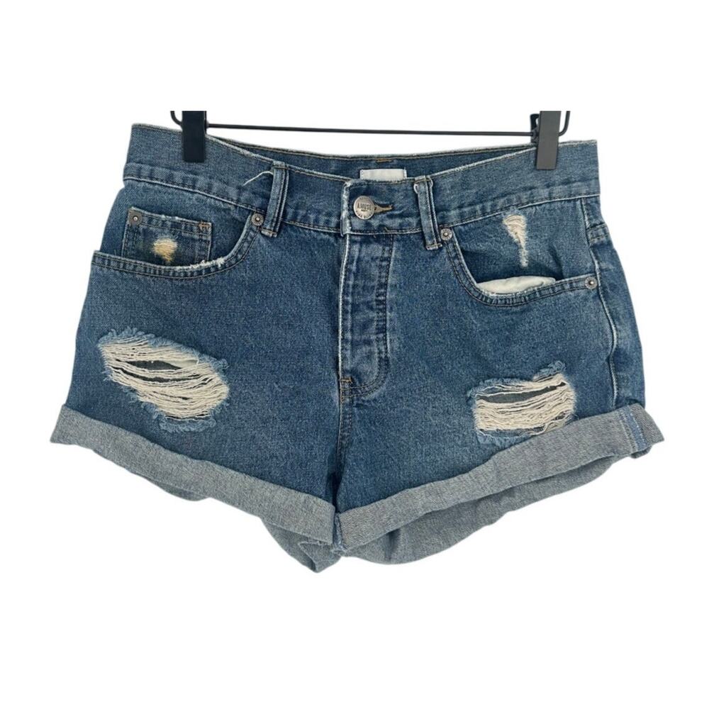 Amuse Society Distressed Denim Shorts 27 High Rise Cuffed Button Fly Blue Shorts